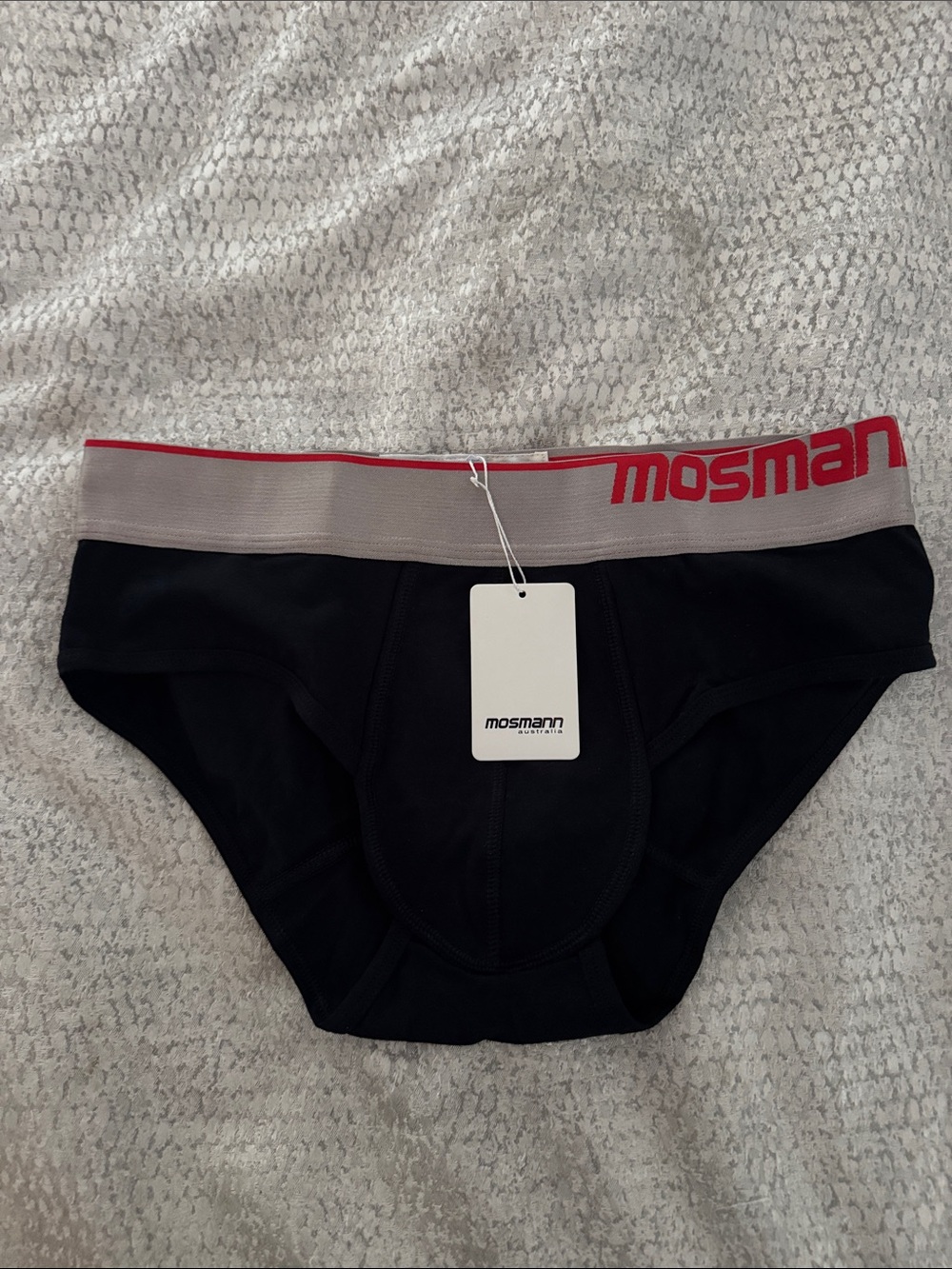 Mosman Men’s Black Briefs with Gray Waistband and Red Logo